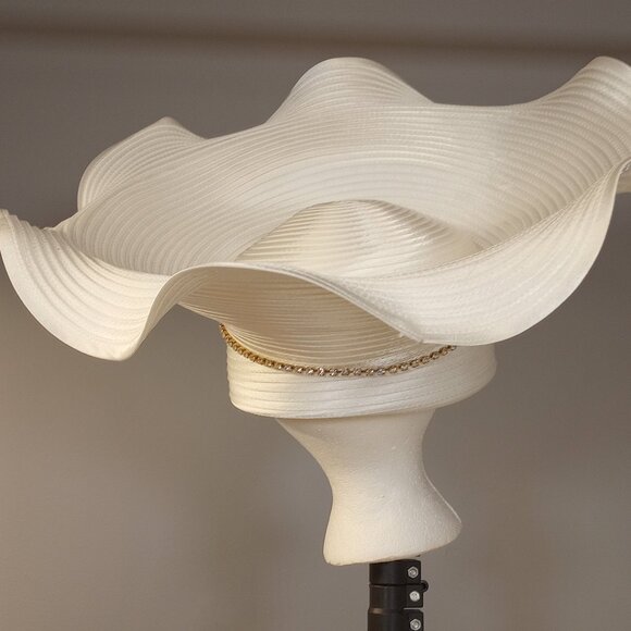 Ben Marc International Hat. White with Gold Trim and Rhinestones. One Size. main image 6